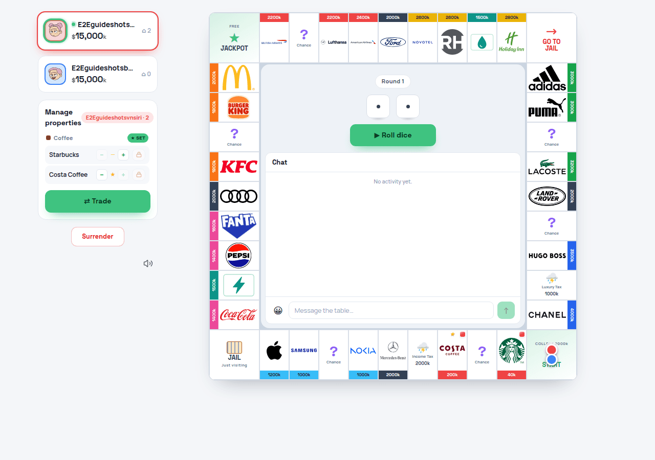 Manage a group — build or sell buildings, mortgage or buy back.