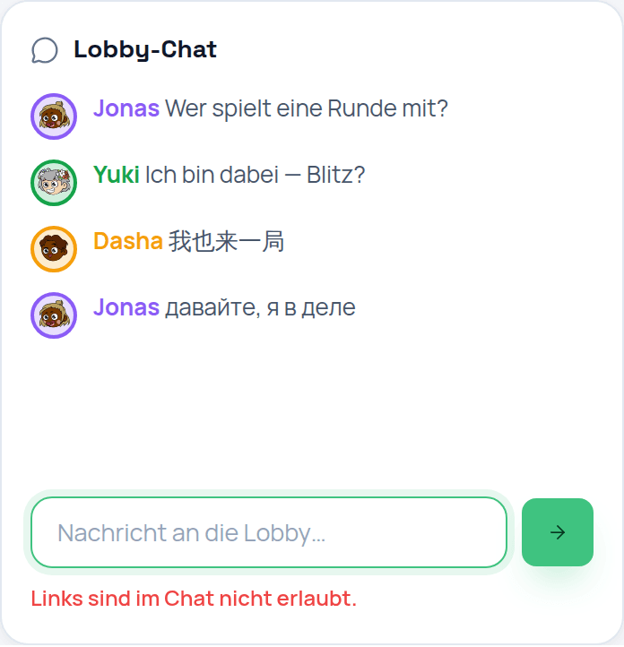 A chat message refused, with the reason shown in the player’s own language
